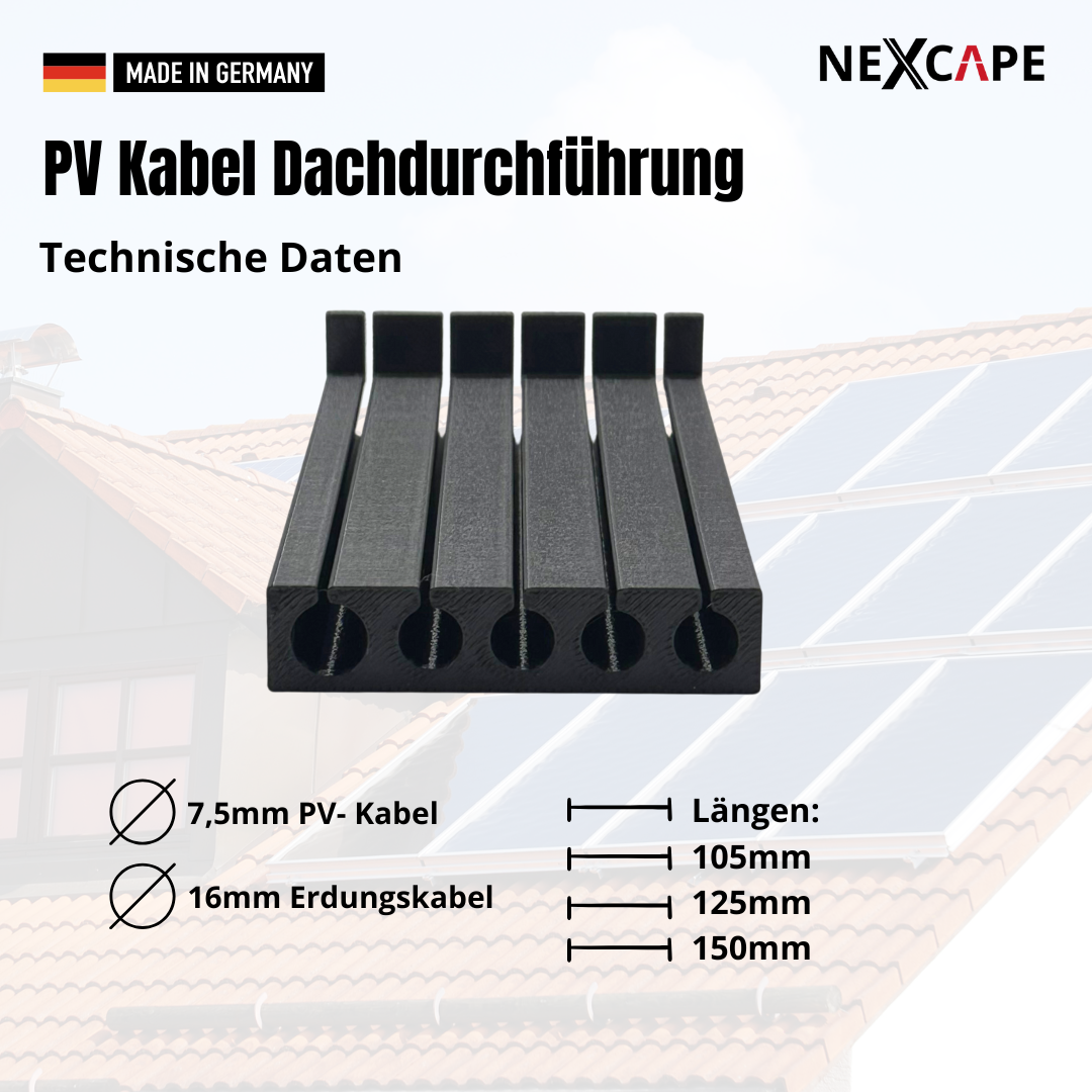 PV-Kabel Dachdurchführung – mechanischer Kabelschutz 150mm Länge - PV-Dachurchführungen.de